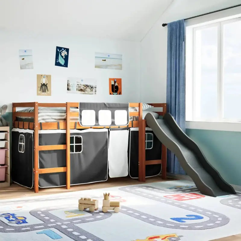 Hoogslaper voor Kinderen van Massief Grenenhout voor Ruimtebesparing - Bruin en zwart / 90 x 190 cm - Bedden & bedframes