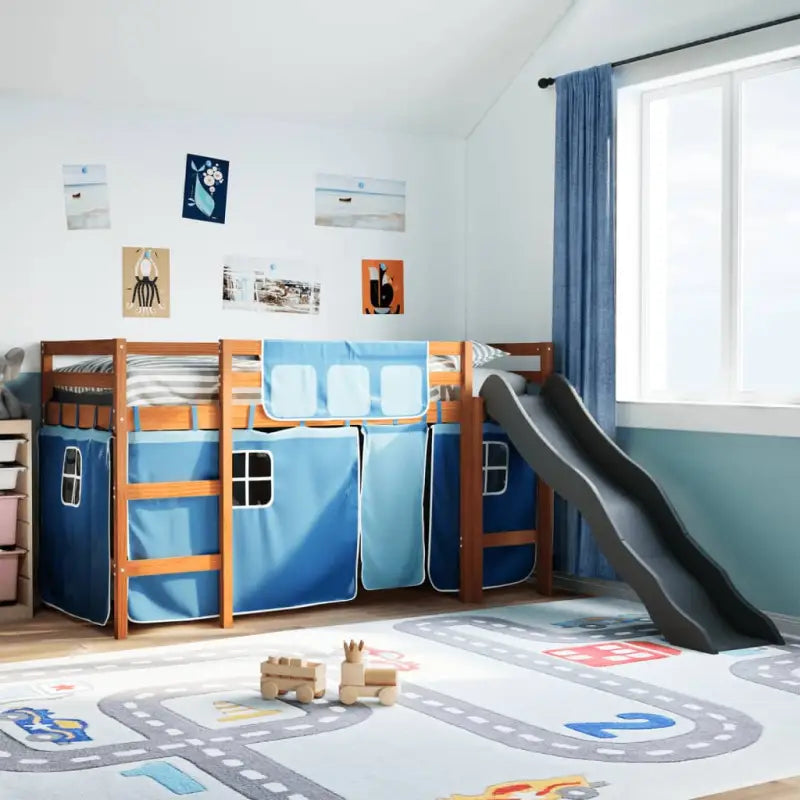 Hoogslaper voor Kinderen van Massief Grenenhout voor Ruimtebesparing - Bruin en blauw / 90 x 200 cm - Bedden & bedframes