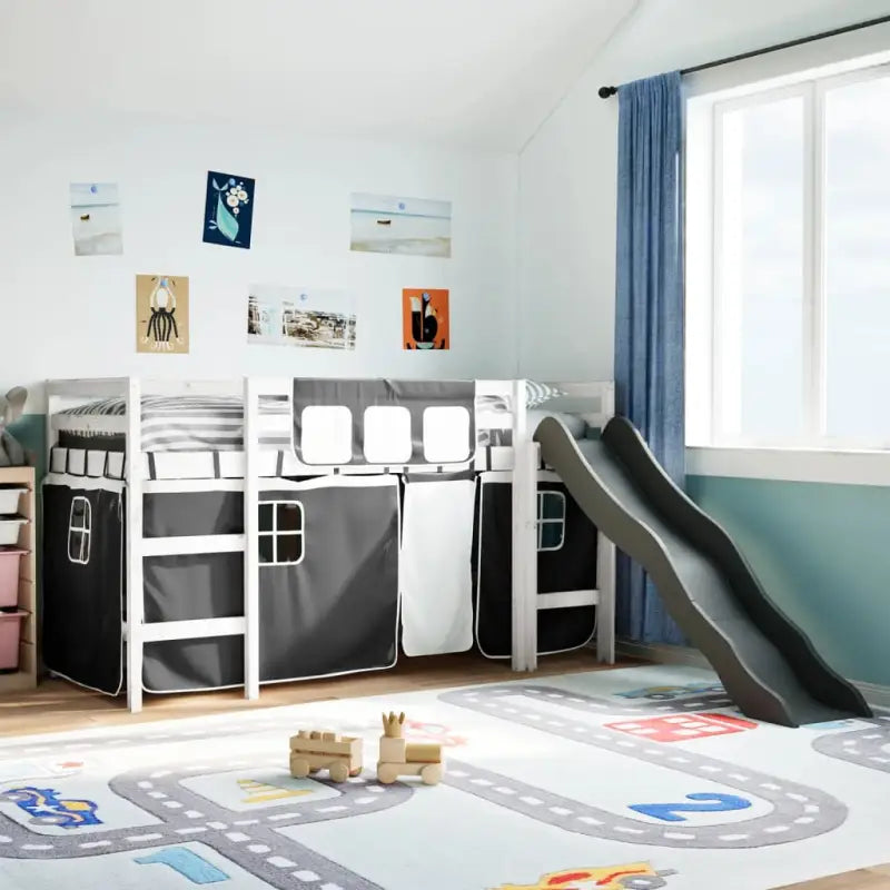 Hoogslaper voor Kinderen van Massief Grenenhout voor Ruimtebesparing - Wit en zwart / 80 x 200 cm - Bedden & bedframes