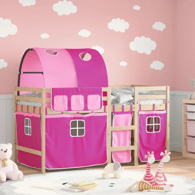 Hoogslaper voor kinderen van massief grenenhout stabiel en ruimtebesparend - Roze / 80 x 200 cm - Bedden & bedframes