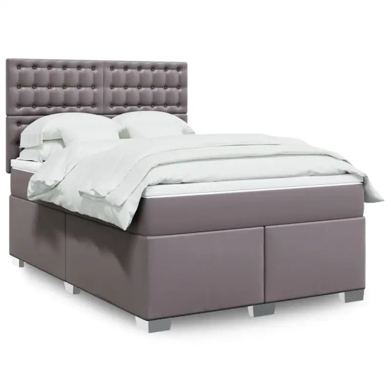 Hoogte verstelbaar boxspringbed met duurzaam kunstleer en comfortabele materiaal vulling - Grijs / 140 x 200 cm