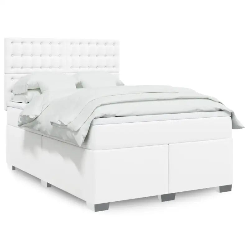 Hoogte verstelbaar boxspringbed met duurzaam kunstleer en comfortabele materiaal vulling - Wit / 160 x 200 cm / knoppwn