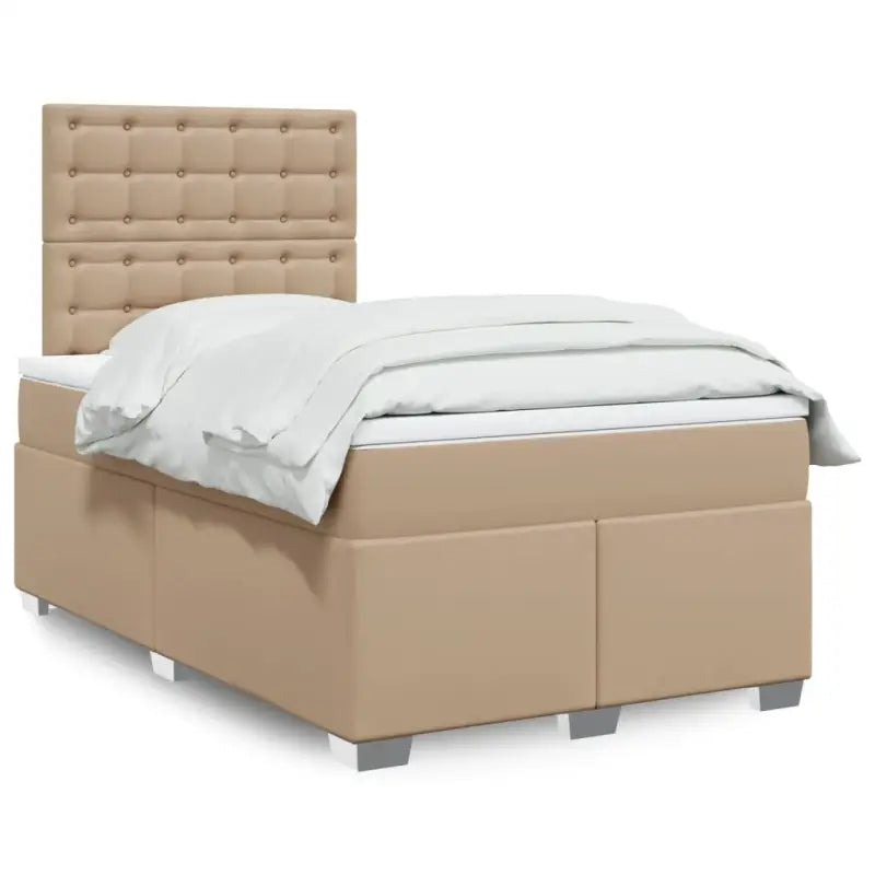Hoogte verstelbaar boxspringbed met duurzaam kunstleer en comfortabele materiaal vulling - Cappuccino / 120 x 200 cm