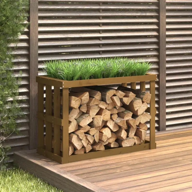Houtblok Houder voor Buiten van Massief Grenenhout - Honingbruin / 108 x 52 x 74 cm - Brandhoutrekken