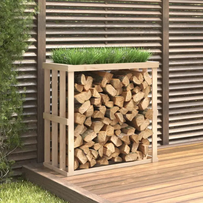 Houtblok Houder voor Buiten van Massief Grenenhout - Naturel / 108 x 52 x 106 cm - Brandhoutrekken