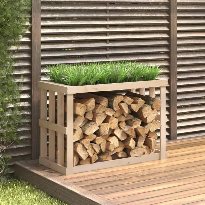 Houtblok Houder voor Buiten van Massief Grenenhout - Naturel / 108 x 52 x 74 cm - Brandhoutrekken
