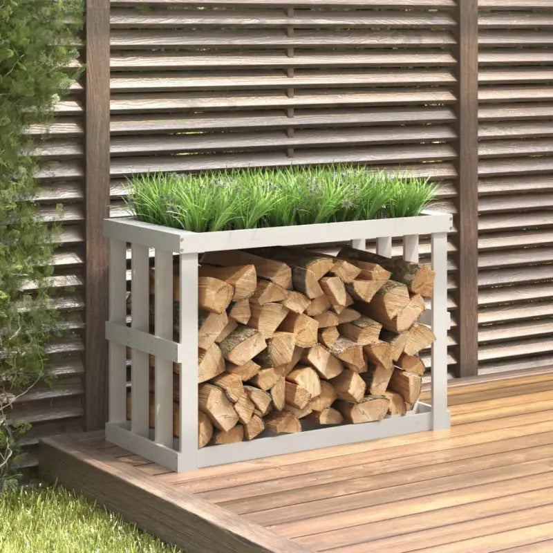 Houtblok Houder voor Buiten van Massief Grenenhout - Wit / 108 x 52 x 74 cm - Brandhoutrekken