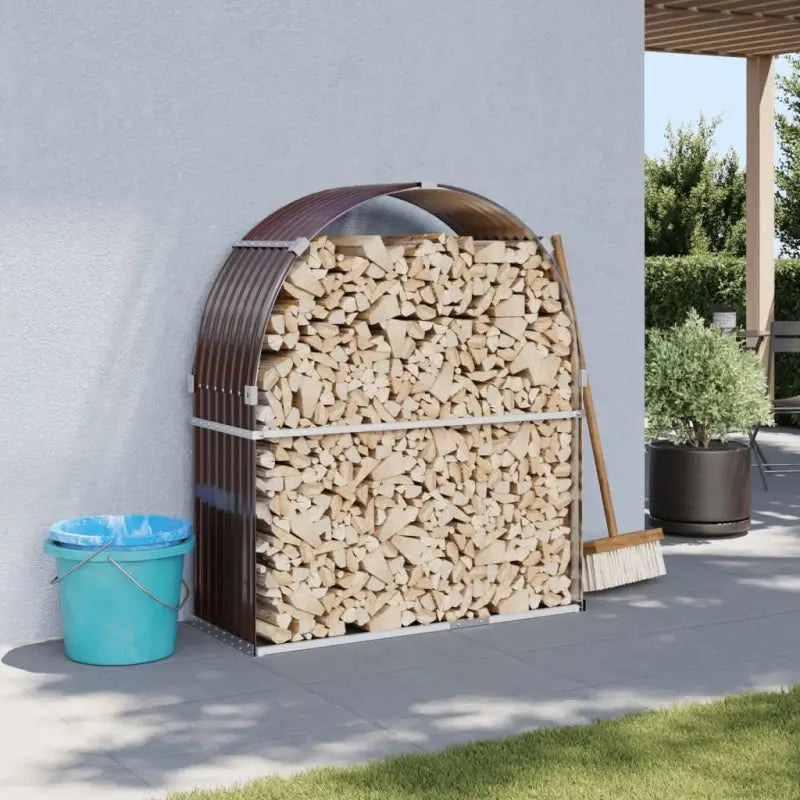 Houtblokhouder van gegalvaniseerd staal voor nette opslag - Bruin / 120 x 45 x 140 cm - Brandhoutrekken