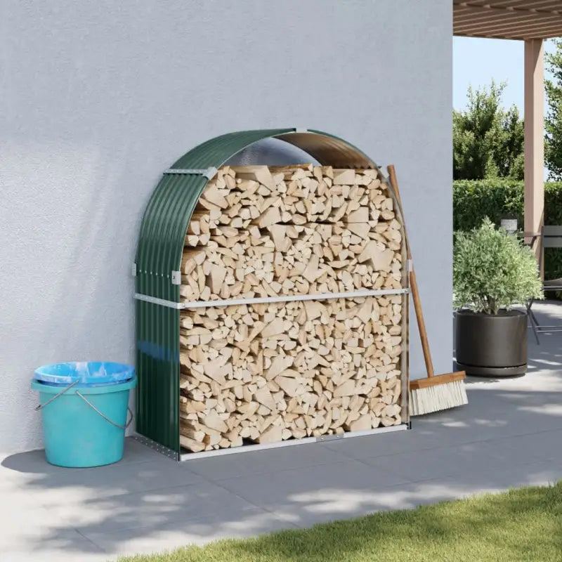 Houtblokhouder van gegalvaniseerd staal voor nette opslag - Groen / 120 x 45 x 140 cm - Brandhoutrekken