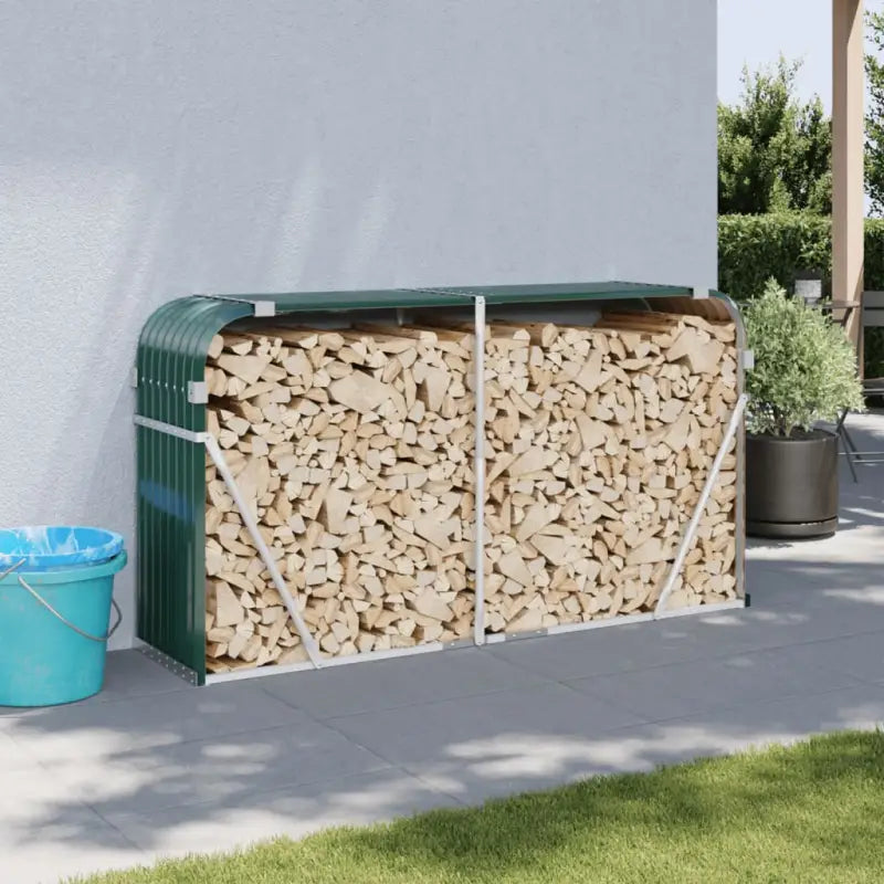 Houtblokhouder van gegalvaniseerd staal voor nette opslag - Groen / 180 x 45 x 100 cm - Brandhoutrekken