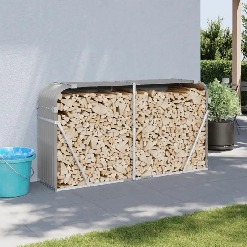 Houtblokhouder van gegalvaniseerd staal voor nette opslag - Lichtgrijs / 180 x 45 x 100 cm - Brandhoutrekken