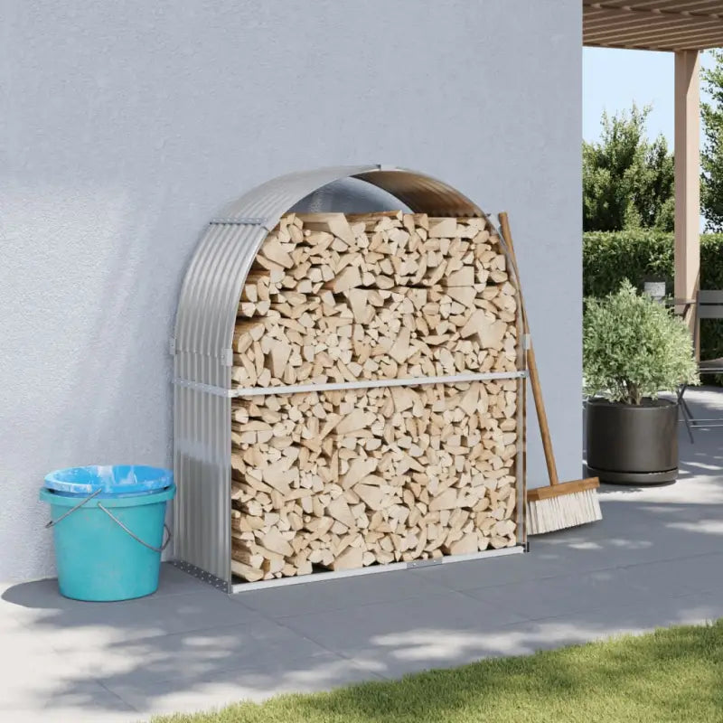 Houtblokhouder van gegalvaniseerd staal voor nette opslag - Lichtgrijs / 120 x 45 x 140 cm - Brandhoutrekken