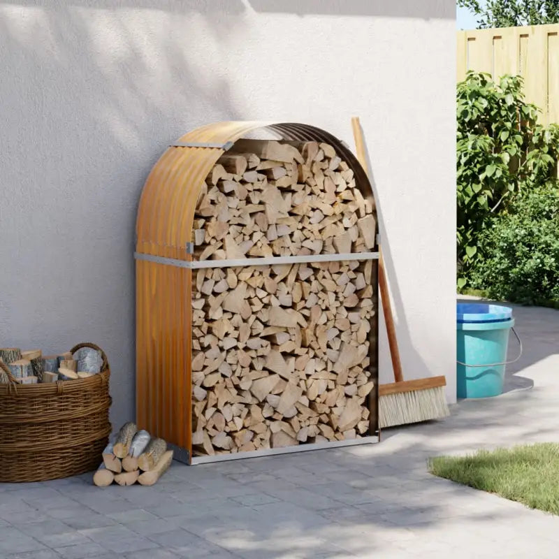Houtblokhouder van gegalvaniseerd staal voor nette opslag - wood look / 80 x 45 x 120 cm - Brandhoutrekken