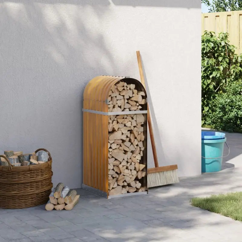 Houtblokhouder van gegalvaniseerd staal voor nette opslag - wood look / 40 x 45 x 100 cm - Brandhoutrekken