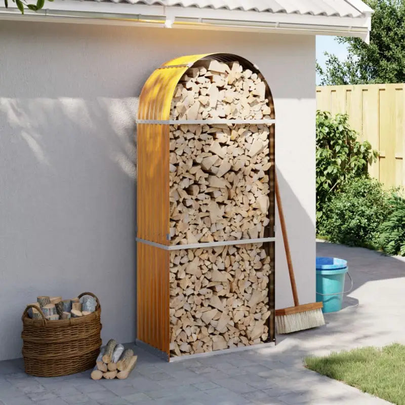 Houtblokhouder van gegalvaniseerd staal voor nette opslag - wood look / 80 x 45 x 190 cm - Brandhoutrekken