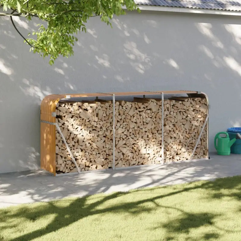 Houtblokhouder van gegalvaniseerd staal voor nette opslag - wood look / 234 x 45 x 100 cm - Brandhoutrekken