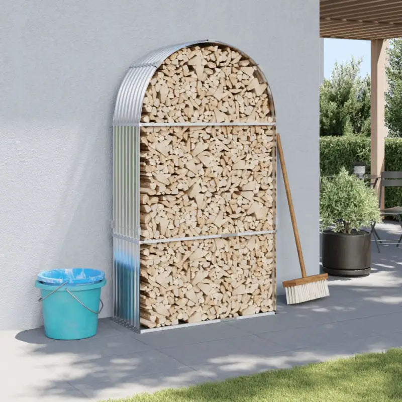 Houtblokhouder van gegalvaniseerd staal voor nette opslag - Zilver / 120 x 45 x 210 cm - Brandhoutrekken