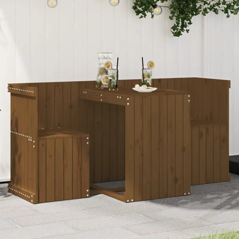 Houten balkonset van massief grenenhout met trendy uitstraling - Honingbruin grenenhout - Tuinsets