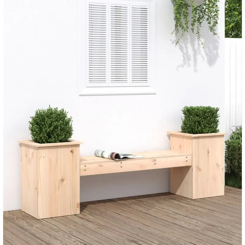Houten bankje met massief grenenhout en ingebouwde plantenbakken - Natuurlijk grenenhout / 1 - Tuinbanken