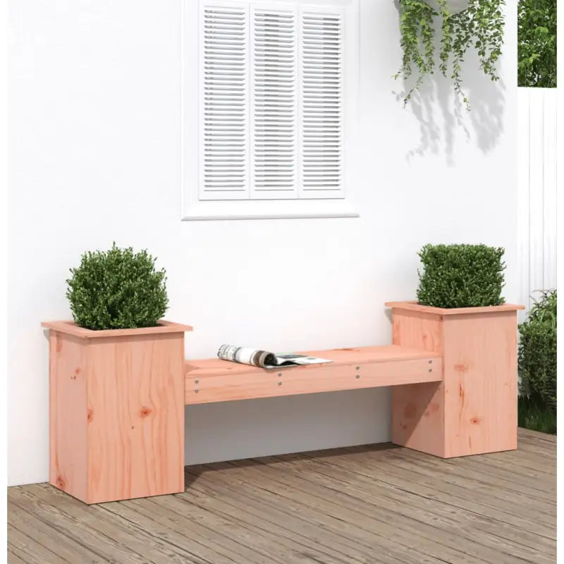 Houten bankje met massief grenenhout en ingebouwde plantenbakken - Natuurlijk douglashout / 1 - Tuinbanken