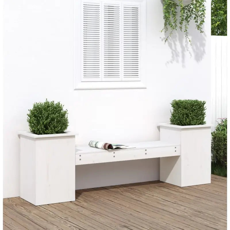 Houten bankje met massief grenenhout en ingebouwde plantenbakken - Wit grenenhout / 1 - Tuinbanken