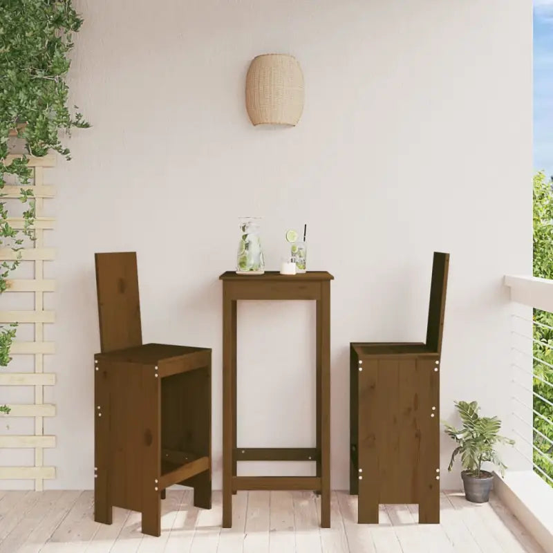 Houten barkrukken van massief grenenhout voor terras of balkon - Honingbruin grenenhout / 40 x 42 x 120 cm / 2
