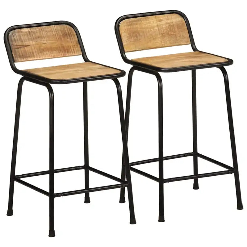 Houten barkrukken van massief mangohout voor gezellige momenten - 46 x 35.5 x 80 cm / 2 / Massief ruw mangohout