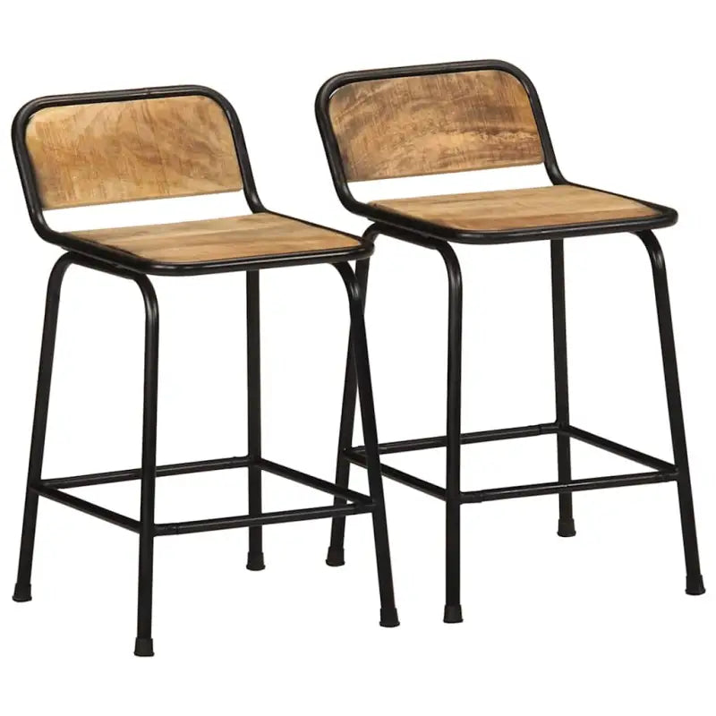 Houten barkrukken van massief mangohout voor gezellige momenten - 46 x 35.5 x 70 cm / 2 / Massief ruw mangohout