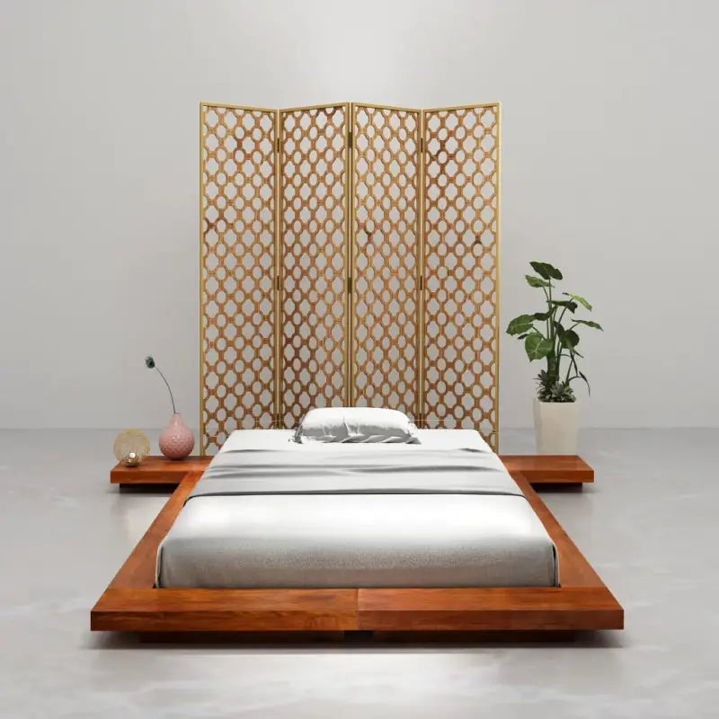 Houten bedframe in Japanse stijl van massief acaciahout met levering bevat - 100 x 200 cm - Bedden & bedframes