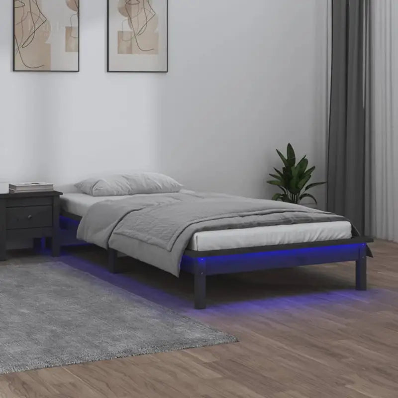 Houten bedframe met LED-verlichting van massief grenenhout - Grijs / 75 x 190 cm - Bedden & bedframes