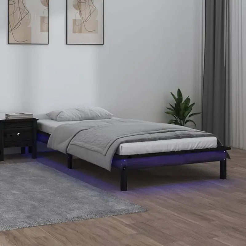 Houten bedframe met LED-verlichting van massief grenenhout - Zwart / 100 x 200 cm - Bedden & bedframes