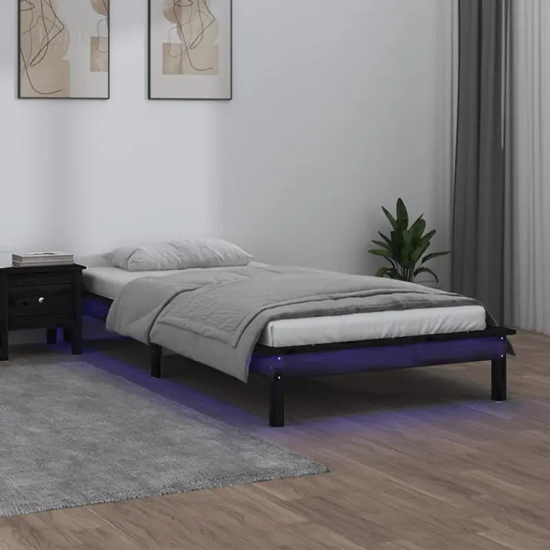 Houten bedframe met LED-verlichting van massief grenenhout - Zwart / 75 x 190 cm - Bedden & bedframes