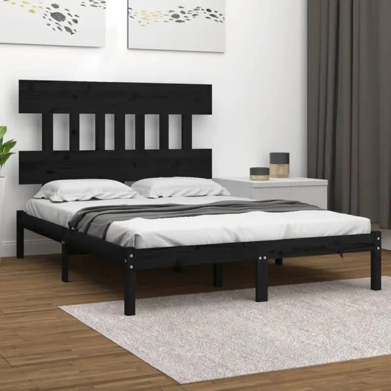 Houten bedframe met massief grenenhout en tijdloos ontwerp - Zwart / 150 x 200 cm - Bedden & bedframes