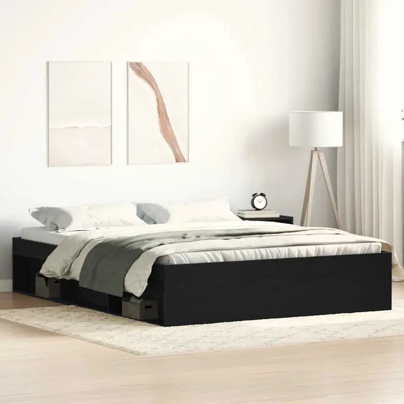 Houten bedframe met multiplex lattenbodem voor een moderne slaapkamer - Zwart eiken / 150 x 200 cm - Bedden & bedframes