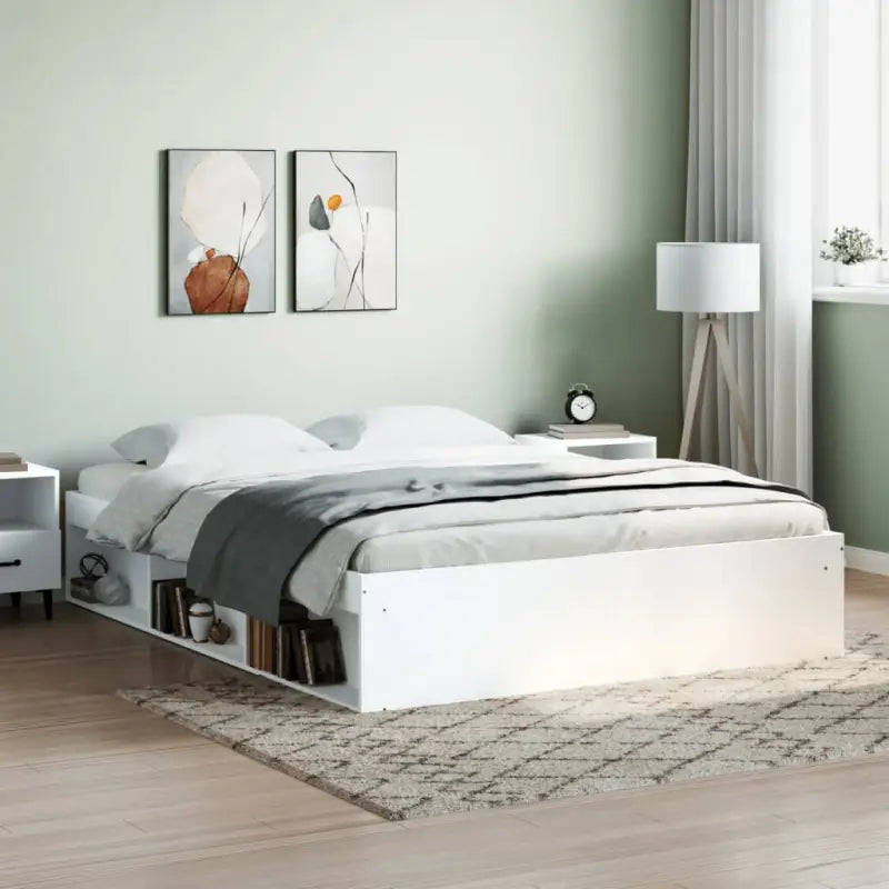 Houten bedframe met multiplex lattenbodem voor een moderne slaapkamer - Wit / 140 x 200 cm - Bedden & bedframes