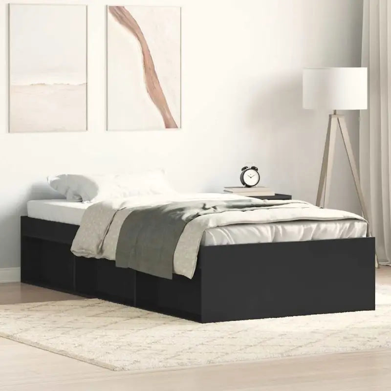 Houten bedframe met multiplex lattenbodem voor een moderne slaapkamer - Zwart / 75 x 190 cm - Bedden & bedframes