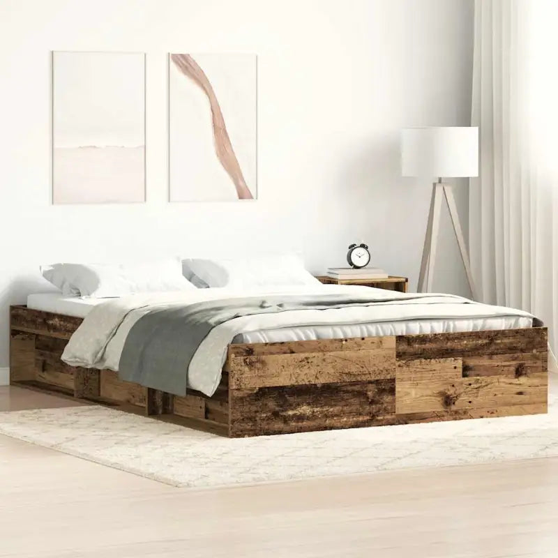 Houten bedframe met multiplex lattenbodem voor een moderne slaapkamer - Oud hout / 160 x 200 cm - Bedden & bedframes