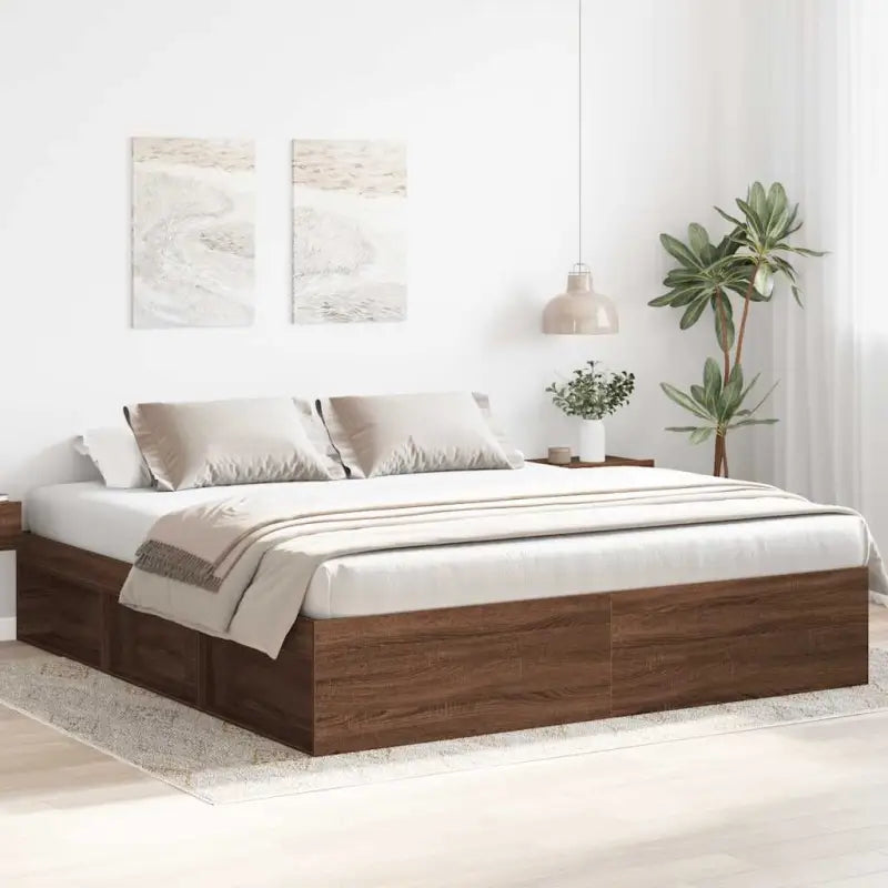 Houten bedframe met multiplex lattenbodem voor een moderne slaapkamer - bruin eikenkleur / 180 x 200 cm - Bedden &