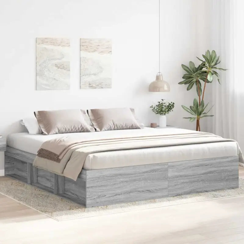 Houten bedframe met multiplex lattenbodem voor een moderne slaapkamer - Grijs sonoma / 200 x 200 cm - Bedden & bedframes