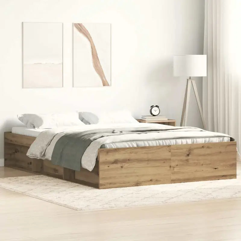 Houten bedframe met multiplex lattenbodem voor een moderne slaapkamer - artisanaal eikenkleurig / 120 x 190 cm - Bedden