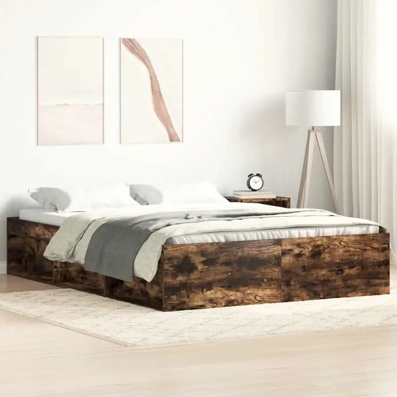 Houten bedframe met multiplex lattenbodem voor een moderne slaapkamer - Gerookt eiken / 140 x 200 cm - Bedden &