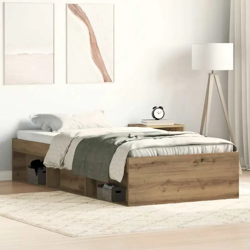 Houten bedframe met multiplex lattenbodem voor een moderne slaapkamer - artisanaal eikenkleurig / 75 x 190 cm - Bedden