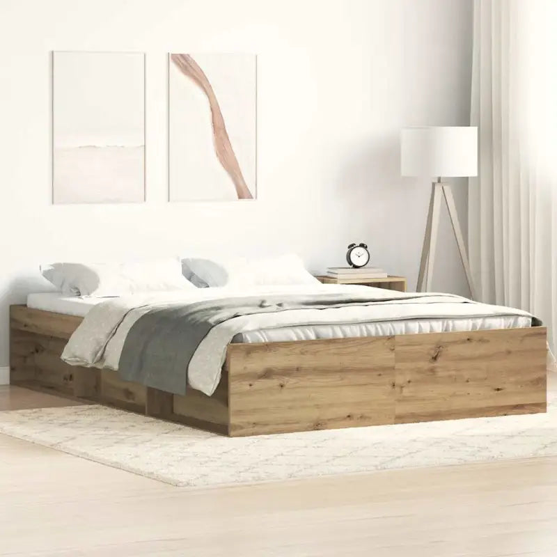 Houten bedframe met multiplex lattenbodem voor een moderne slaapkamer - artisanaal eikenkleurig / 140 x 190 cm - Bedden