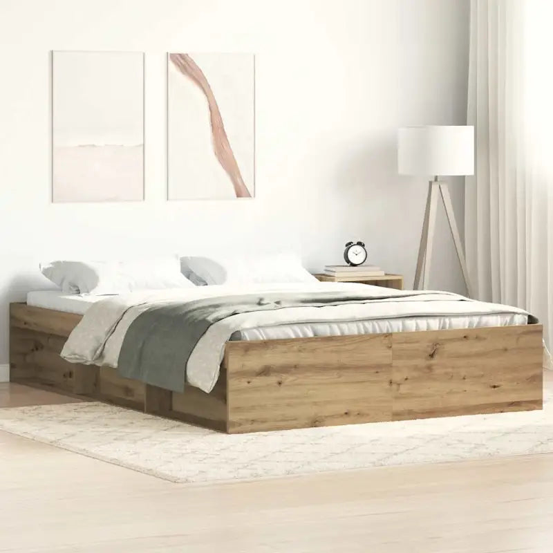 Houten bedframe met multiplex lattenbodem voor een moderne slaapkamer - artisanaal eikenkleurig / 140 x 200 cm - Bedden