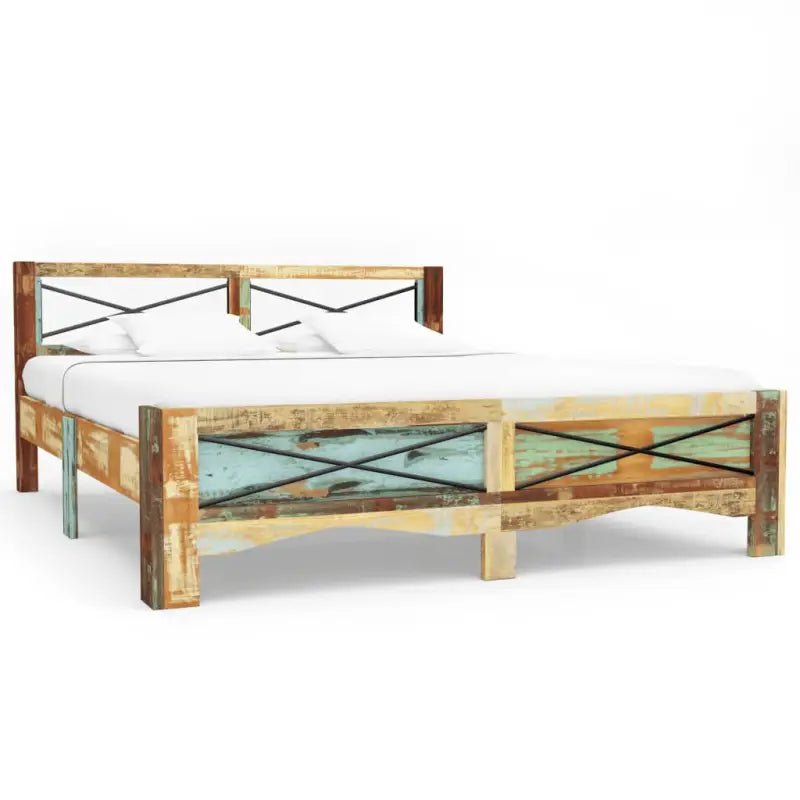 Houten bedframe met vintage charme van massief gerecycled hout - 140 x 200 cm - Bedden & bedframes