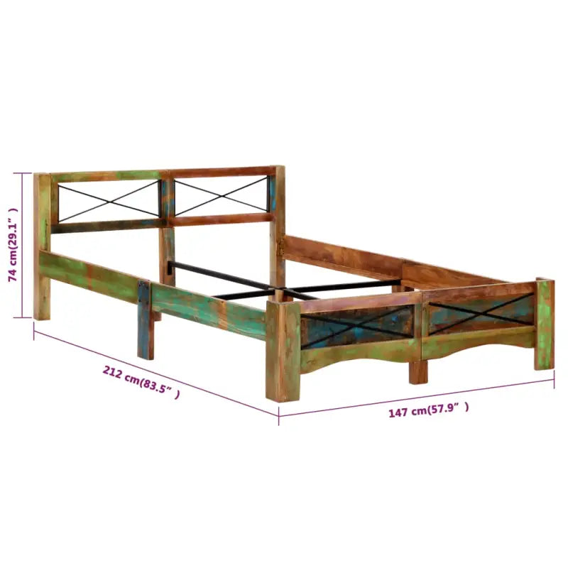 Houten bedframe met vintage charme van massief gerecycled hout - Bedden & bedframes