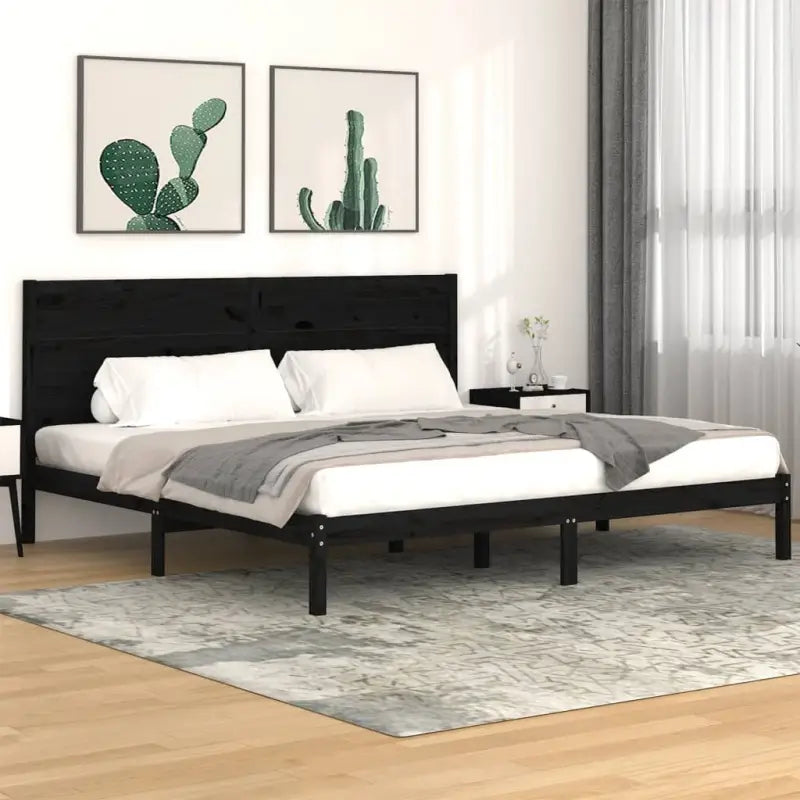 Houten bedframe van massief grenenhout met aanvullende ondersteuning - Zwart / 200 x 200 cm - Bedden & bedframes