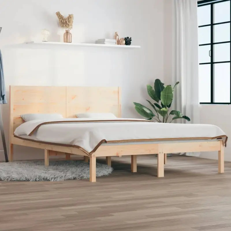 Houten bedframe van massief grenenhout met aanvullende ondersteuning - Naturel / 135 x 190 cm - Bedden & bedframes