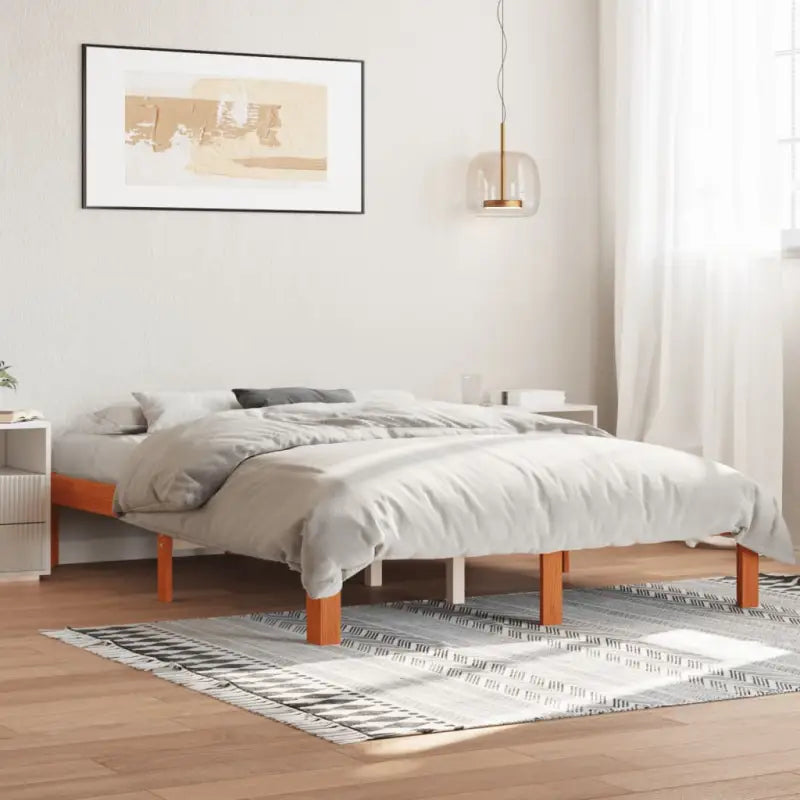 Houten bedframe van massief grenenhout met extra ondersteuning - Wasbruin / 135 x 190 cm - Bedden & bedframes