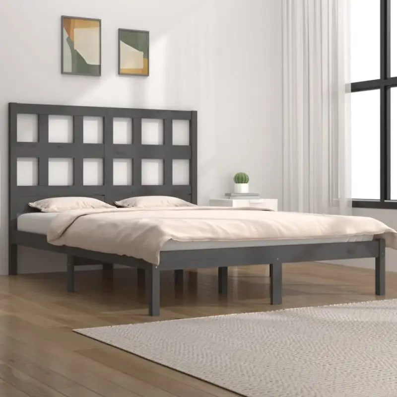 Houten bedframe van massief grenenhout met levering bevat - Grijs / 150 x 200 cm - Bedden & bedframes